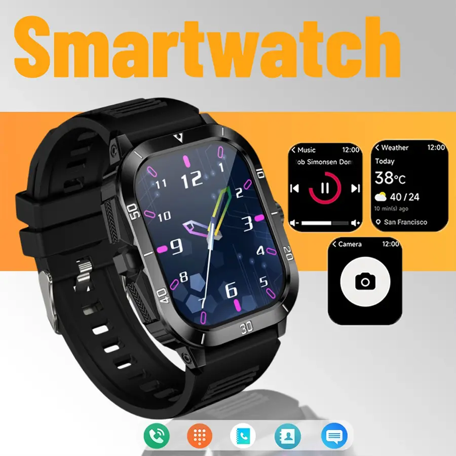 Multifunctional Bluetooth Fitness Smart Watch - HD Screen Wearable Tech Device with Gaming, Flashlight, Barometer, Compass, 100+ Exercise Modes, Health Monitoring, Ideal Father’s Day Gift for Boyfriend (Health Fitness Smartwatch for All), Multifunctional