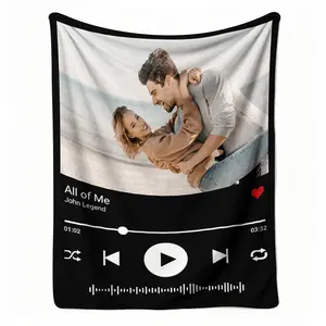 Gift For Couple Flannel Throw Blanket, Custom Blanket With Your Photo And Love Song Soft Cozy Blanket, Warm For Living Room Bedroom Office Nap, Anniversary Valentine Birthday Gift For Boyfriend Girlfriend, Music Player Memory Keepsake Home Decor
