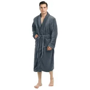 NY Threads Luxurious Men's Shawl Collar Fleece Bathrobe Long Spa Robe