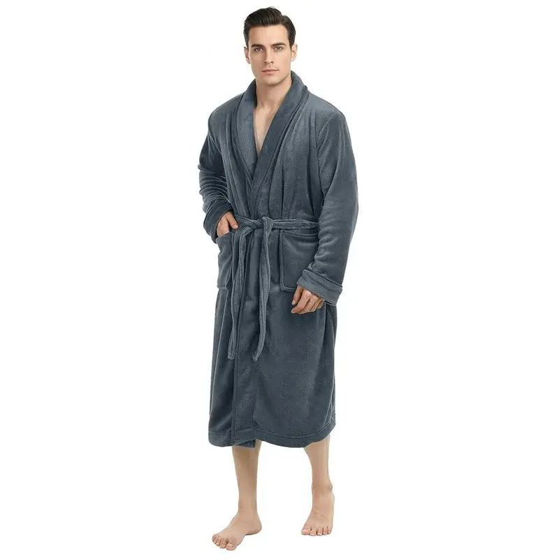 NY Threads Soft Loose Coral Fleece Men's Robe - Classic Long Sleeve, Belted Front Close, 2 Pockets, All Seasons Luxury Spa Sleepwear Loungewear, Fluffy Fleece Fabric Bath Robe, Refer to Size Chart