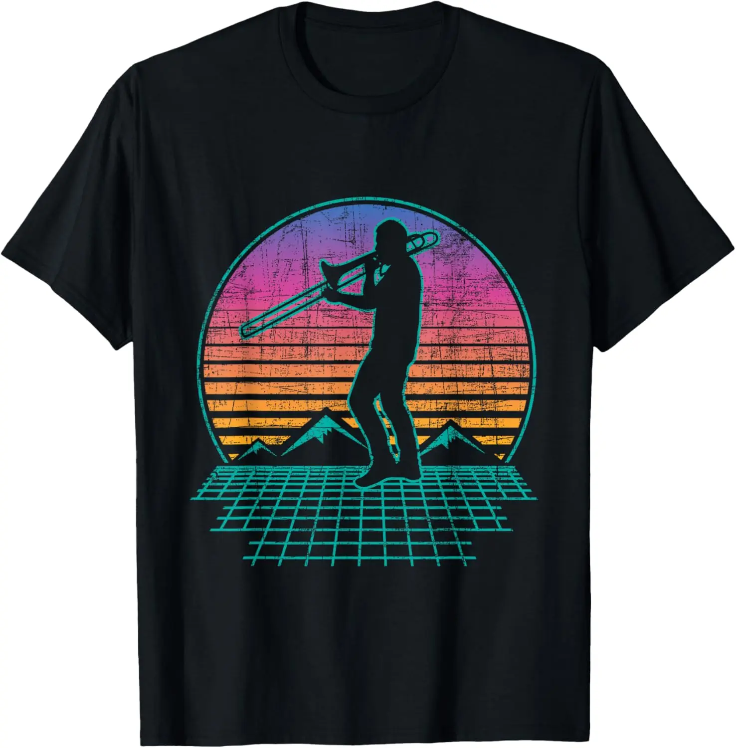 Women's 100% Cotton Casual Everyday Round Neck Graphic T-Shirt - Retro Vintage Trombone Player Design for Lady Jazz Music Lovers