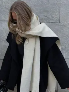 Women's Fashion Winter Scarf, Thick Warm Imitation Cashmere Shawl, Windproof Plain Color Neck Warmer for Outdoor Use Winter Scarf Keffiyeh Headscarf Fluffy Soft Scarf, Casual Soft Scarf