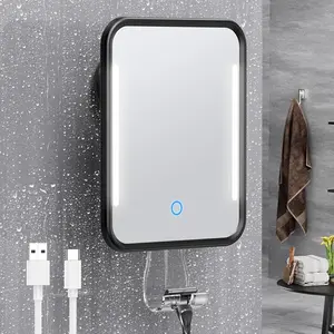 Heated Shower Mirror Fogless for Shaving with Light, Rechargeable Battery and Adjustable Brightness, Suction Cup and Razor Holder, Removable & NO-Drilling, Waterproof for Bathroom (Black)