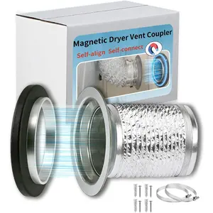 Magnetic Dryer Vent Coupler Self-connect Self-align Dry Vent Connector 4inch, Air Tight Seal with Hose Support, 0-12" Center to Center Offset, Easy Install