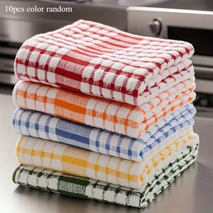 10-Pack Large Checkered Cleaning Cloths, Colors Available, Absorbent Durable Polyester Kitchen Towels, Super Absorbent Reusable