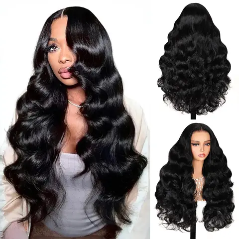 TESLAL Hair [Blend] Wear It and Go Glueless Lace Front Wig, 6X6 T-Part HD Pre-Cut Lace, 220% Density Body Wave Wig, Pre-Plucked, Soft, Affordable, with Adjustable Straps, Lace Front Wigs