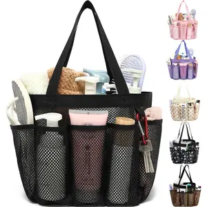 Mesh Shower Caddy Portable for College Dorm Room Essentials, 8-Pocket Large Shower Basket Tote Bag with 2 Handles for Toiletry, Bathroom, Beach, Camp, Gym