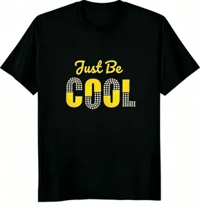 Just Be Cool Rhinestone T-Shirt, 100% Cotton Unisex Fit, Trendy Sparkly Tee, Yellow Glitter "COOL" Top, Casual Streetwear Shirt for Men & Women