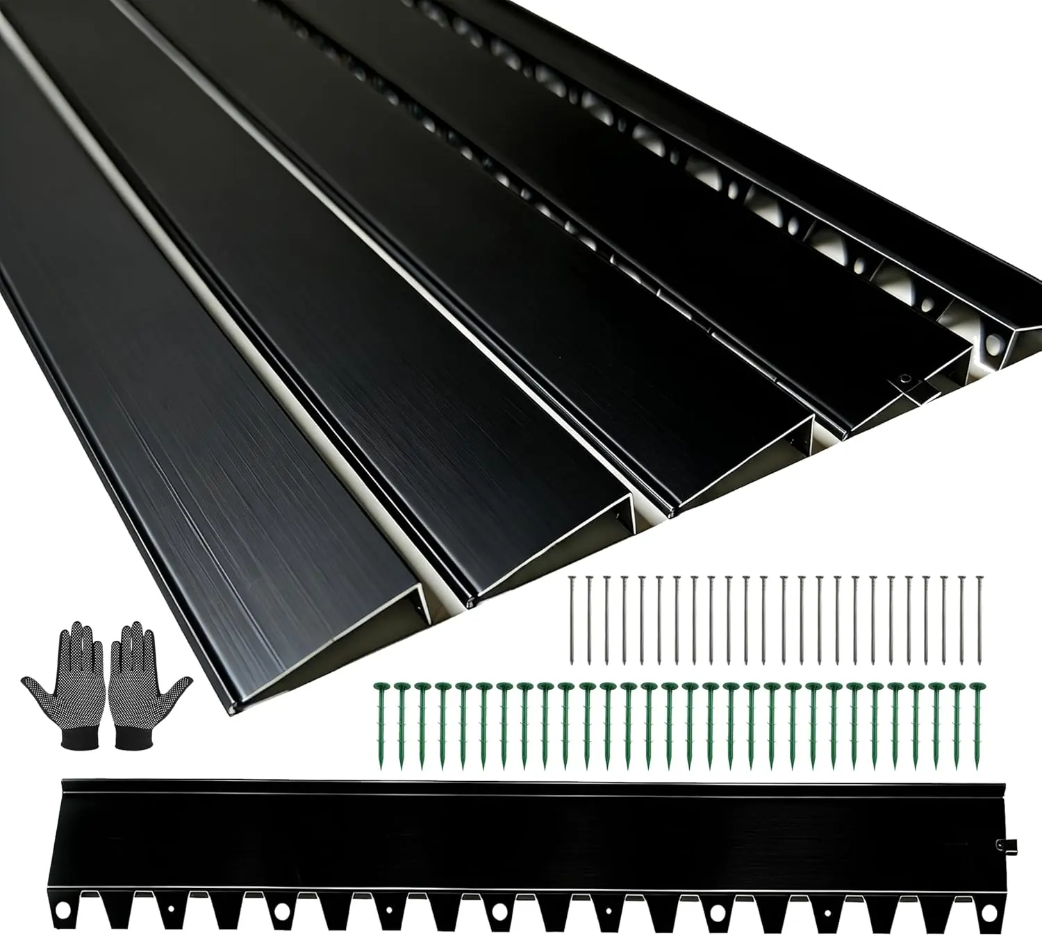 Stainless Steel Garden Edging, Metal Landscape Edging & Retaining Wall Panel, Cuttable & Bendable, Includes 54 Nails, Ideal for Courtyards/Flower Beds/Hard Surfaces (20 Feet/6-Piece/Black)