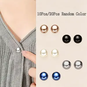 10Pcs/20Pcs No Sew Clip in Shirt Buttons, Decorative Pearl Brooch Pins for Women Cardigans, Anti-Exposure Neckline Safety Pin Cover Up for Dresses