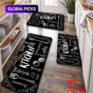 2/3 Piece Flannel Kitchen Mat Set, Chalkboard Design, Non-Slip, Absorbent, Ideal for Kitchen, Dining Room, Hallway, Home Decor Rugs #GLOBAL PICKS