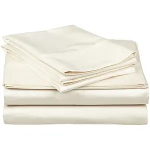 212 MAIN Split King Bedsheet Set - 400 Thread Count Egyptian Cotton, Solid Ivory, Soft Texture, Fitted Sheet, Flat Sheet, Bedsheet Sets