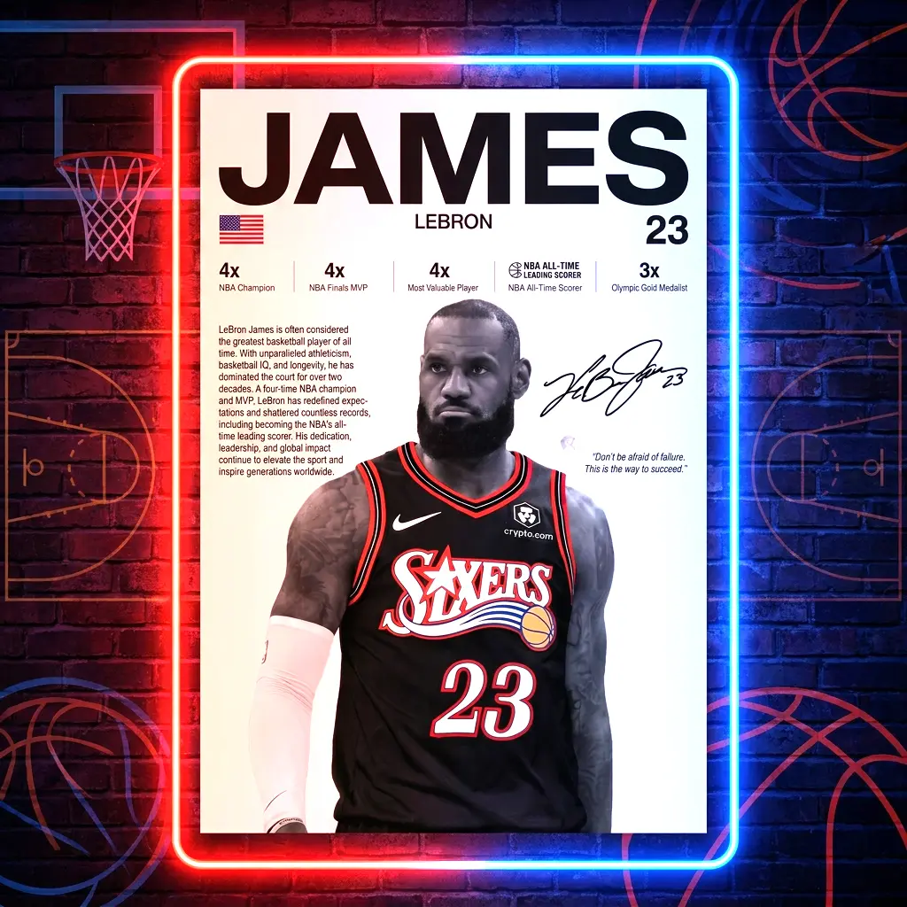 LeBron James Poster, NBA Basketball Print, Sports Artwork, 76ers team's James NBA Canvas Poster