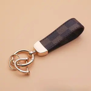 old flower leather car keychain pendant creative metal fashion men and women couple plaid keychain jewelry