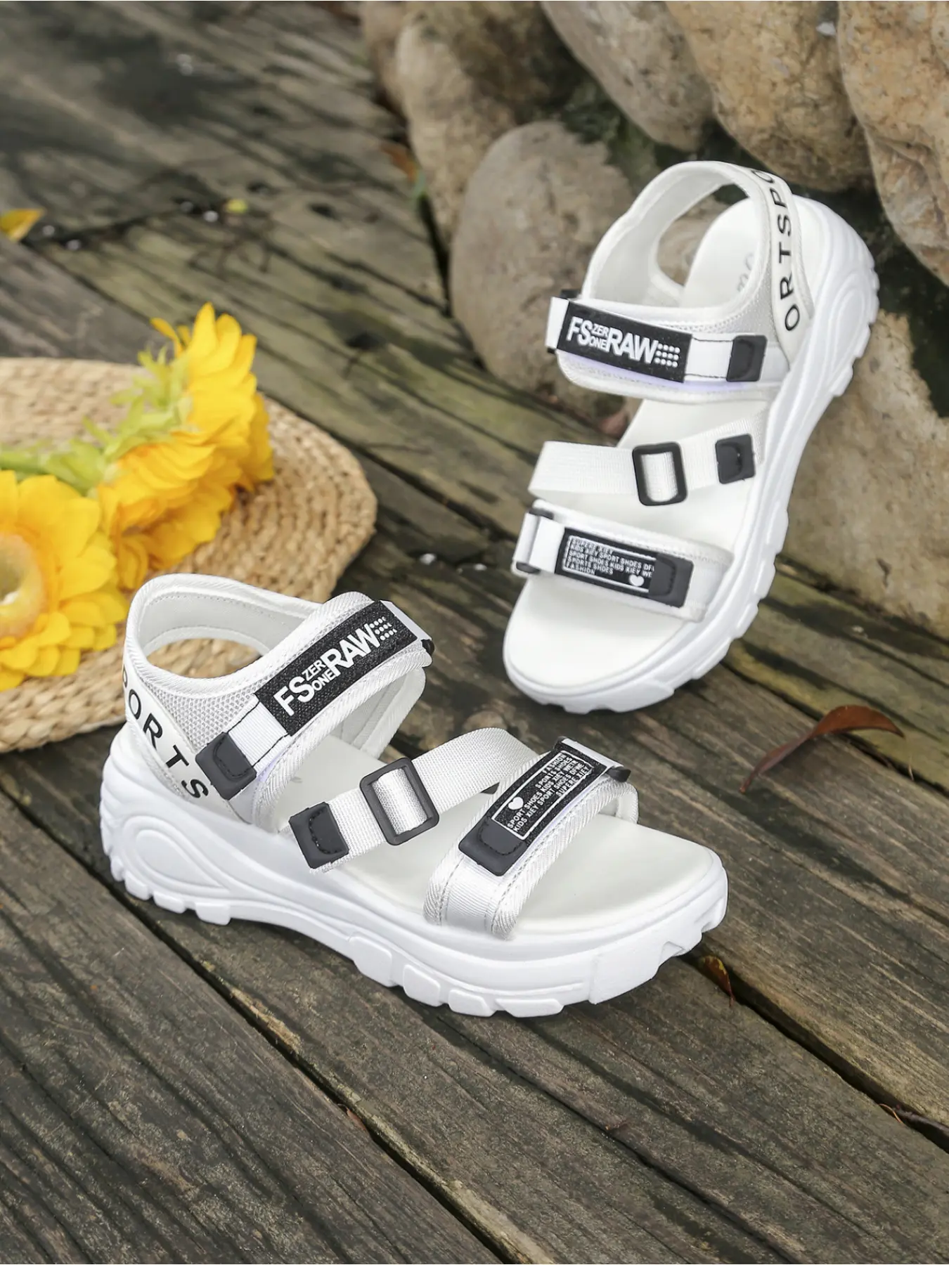 2026 Summer White Platform Chunky Sole Sandals for Women | Trendy Korean Style Velcro Chunky Sneaker Sandals | Casual Walking Roman Shoes