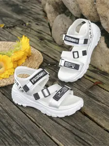 2026 Summer White Platform Chunky Sole Sandals for Women | Trendy Korean Style Velcro Chunky Sneaker Sandals | Casual Walking Roman Shoes