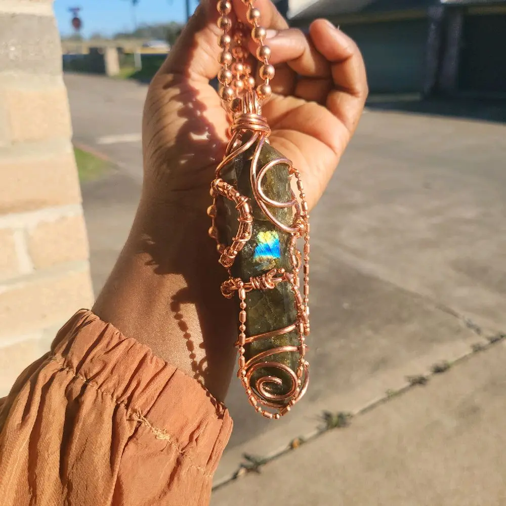 XL Madagascar Labradorite Necklace • Natural Healing • Copper Ball Chain
