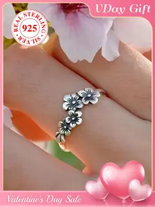 S925 Sterling Silver Vintage Style Flower Design Ring, Vintage Embossed Ring, Fashionable Silver Ring for Women for Party, Daily Clothing Decor, Trendy All-match & Exquisite Jewelry for Birthday Gift