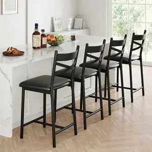Bar Stools with Back and Footrest, PU Leather Counter Height Bar Chairs, Modern Kitchen Barstools with Footrest Ring for Kitchen Island, Home Bar, Apartment