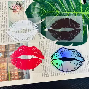 2PCSSET Exclusive Trend Scene Multi-color Lip Print Sticker, Red-Black Contrast + Holographic Gradient Personalized Body Decal, Suitable for Sedans, Motorcycles, Skate Helmets, Waterproof & Scratch-resistant Creative Scratch Cover Sticker
