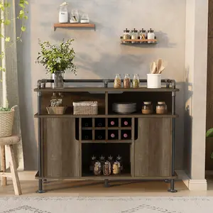 24/7 Shop At Home Alaysia Industrial 48-inch Wood 7-Shelf Buffet Sideboard with Wine Rack, 2 Cabinet Doors for Dining Room, Kitchen
