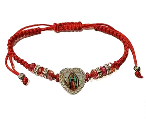 Virgin Mary Heart Medal Red String Bracelet for Women - Handcrafted Religious Jewelry, Adjustable Size