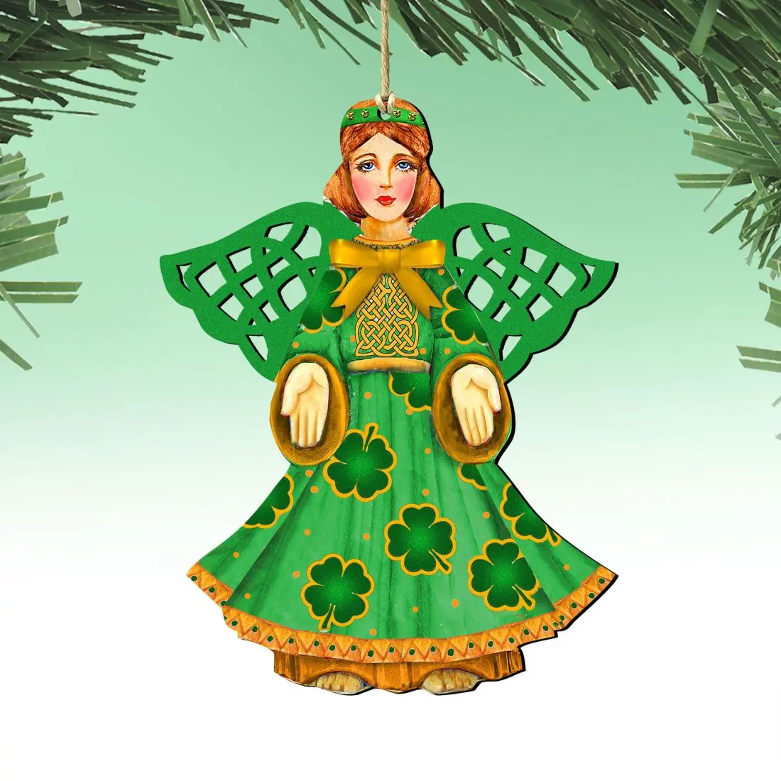 Designocracy 8199755-S2 Artistic Irish Angel Wooden Ornaments - 5 x 5.5 in, Set of 2, Holiday Festive Home Decor Accessories Gift