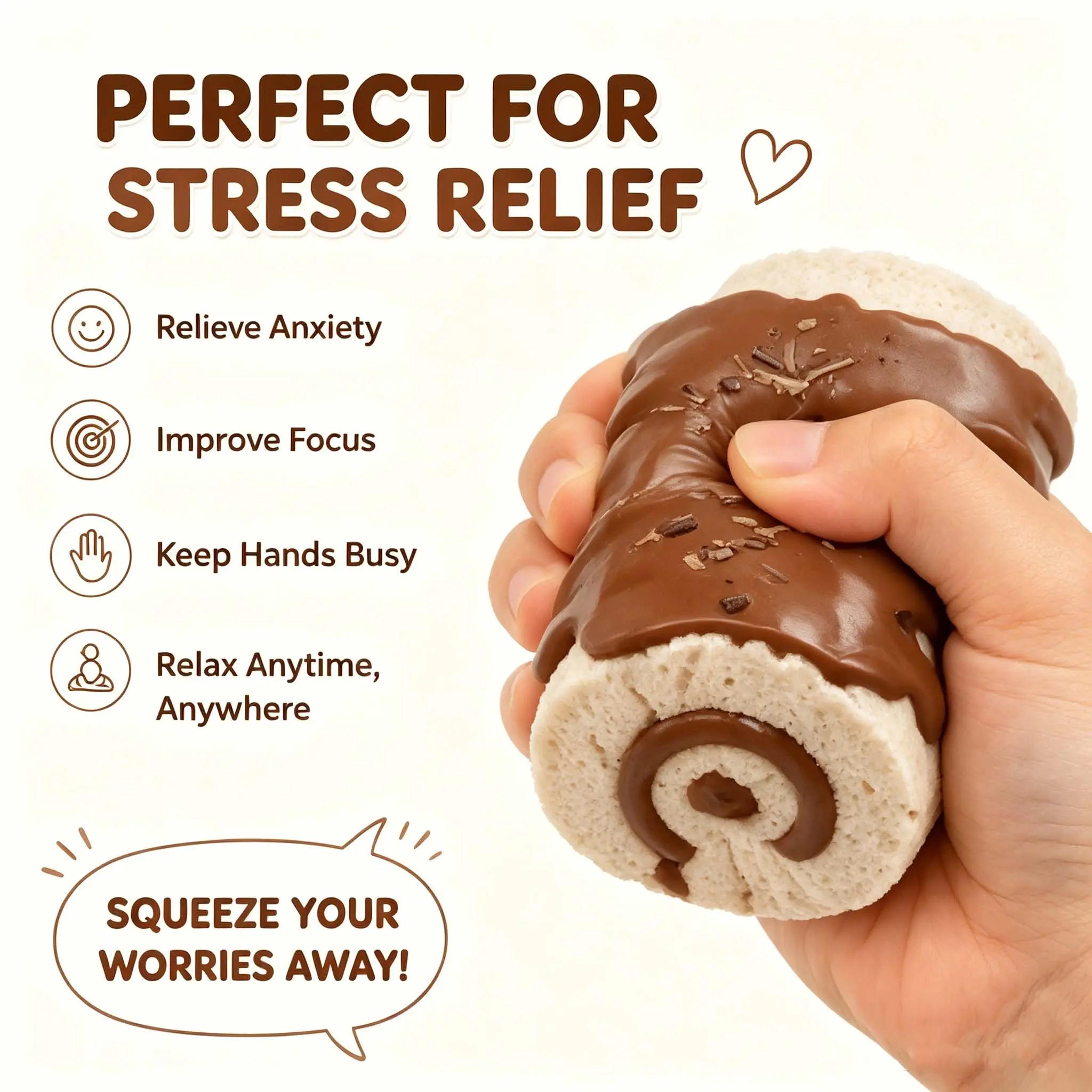Chocolate Roll Squishy Toy, Cute Dessert Food Squishy, Soft Slow Rising Stress Relief Fidget Toy, Kawaii Gift for Kids Teens Adults