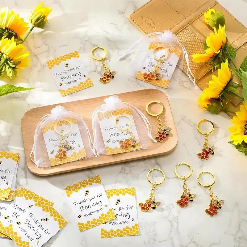 Bee Appreciation Gift Set with Pocket Hug Favors Thank You Cards Keychains & Bags Bulk Employee Gifts for Coworkers Friends & Thanksgiving Party Favors