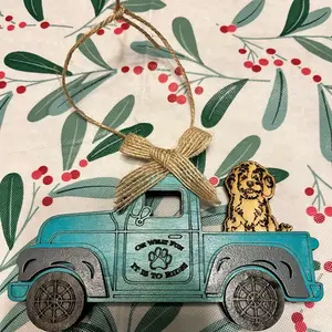 Bernedoodle Christmas Ornament Vintage truck Puppy Doodle Wood Decor Wooden Decoration Decoration