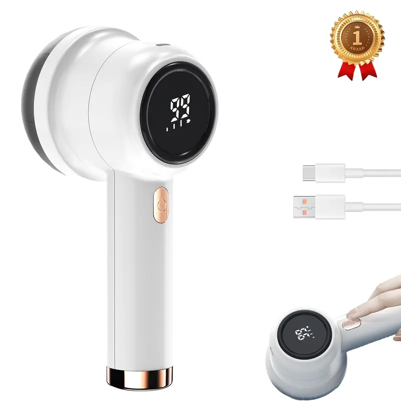 Portable Reusable Compact Lint Remover Tool - Rechargeable Fabric Shaver with Stainless Steel 6-Leaf Blade, 3-Speed Settings, Real-Time Battery LED Display, 3H Rapid Charging, Detachable Lint Container, Maintains Fabric Appearance, Home Gift Option