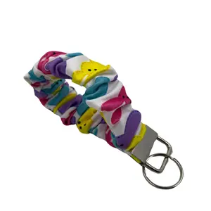 Peeps Bunny Scrunchie Keychain - 7" Handmade Wristlet for Keys, IDs, Hand Sanitizer & More, Soft Stretch Fabric, Made in USA