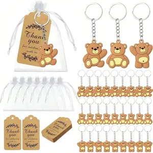 36pcs Bear Baby Shower Favors, Gender Reveal Party Supplies, Cute Keychain Set with Organza Bags, Kraft Tags & Rope for Guests
