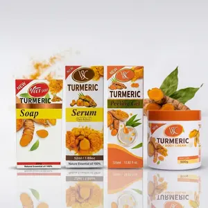 Turmeric Skin Care Set of 4 – Face & Body Cream, Peeling Gel, Soap & Serum