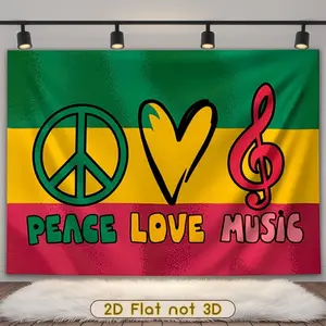 Peace Love Music Reggae Tapestry – Green Yellow Red Theme Wall Hanging, Perfect for Boys & Girls Dorm Decor & Home Decor Tapestry, Ideal Music Fan Gifts, 2D Print Tapestry