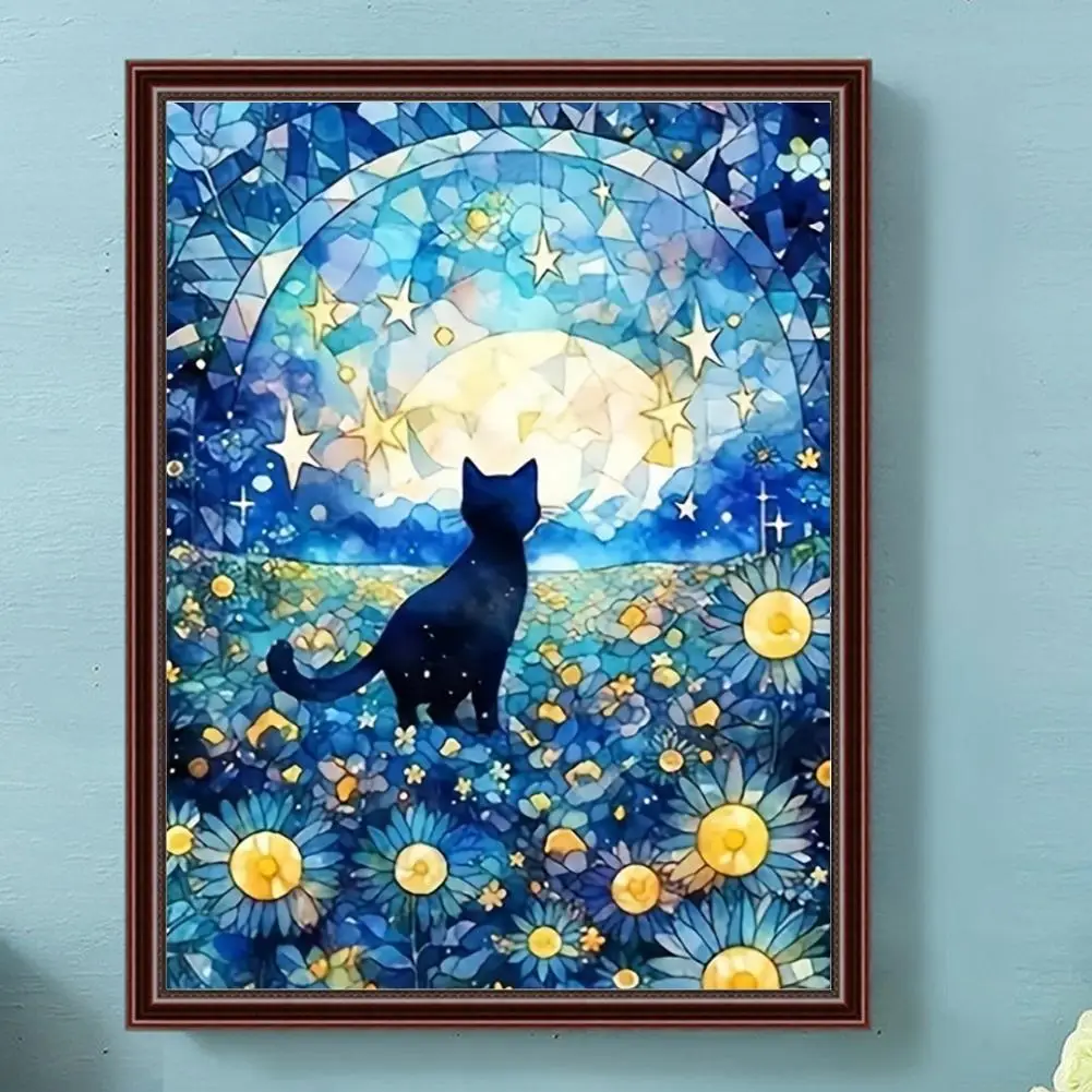 Moon & Cat Pattern DIY Diamond Art Painting Picture Without Frame, 5D Artificial Diamond Art Embroidery Kit, DIY Decorative Painting for Bedroom Livin