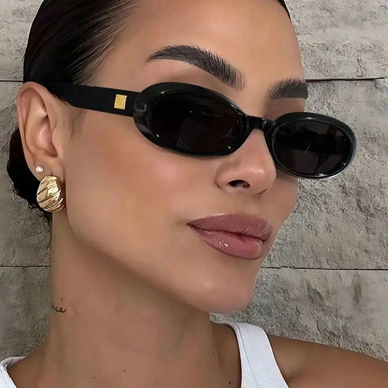 Women's Oval Retro Fashion Glasses, Classic Oval Sunglasses, Uv400 Protection Sunglasses for Travel & Beach, Casual Style Summer Eyewear for Women