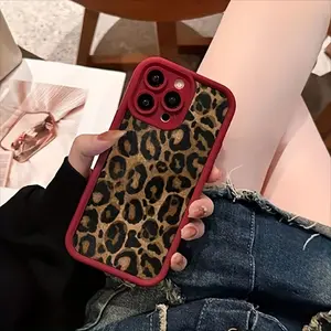 Cool Leopard Print Mobile Phone Case - Personality Creative New Popular Red High Value Full Package Lens Protection TPU Anti-Fall Design For iPhone16/15/14/X/Plus- Perfect Gift for Phone Enthusiasts Smartphone Cover Protective Cellphone Protector Durable
