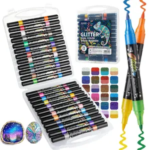 24/48/72/96 Colors Glitter Effect Brush Markers, Dual Tip Dual Color 1 5mm Soft Brush Shimmer Marker for Doodle Writing, Glitter Art Crafts Adults DIY Crafts Greeting Birthday Cards Making