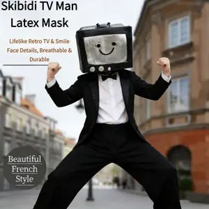 Skibidi TV Men's Latex Mask - Toilet Man Retro TV Headset, April Fool's Day prank prop, Easter cosplay party prank gift whimsical design