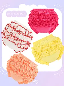4-Pack Cotton Solid Bloomers for Baby Girls Ruffle Toddler Underwear Diaper Cover Cute Soft Kids Shorts Fashion Briefs Panties