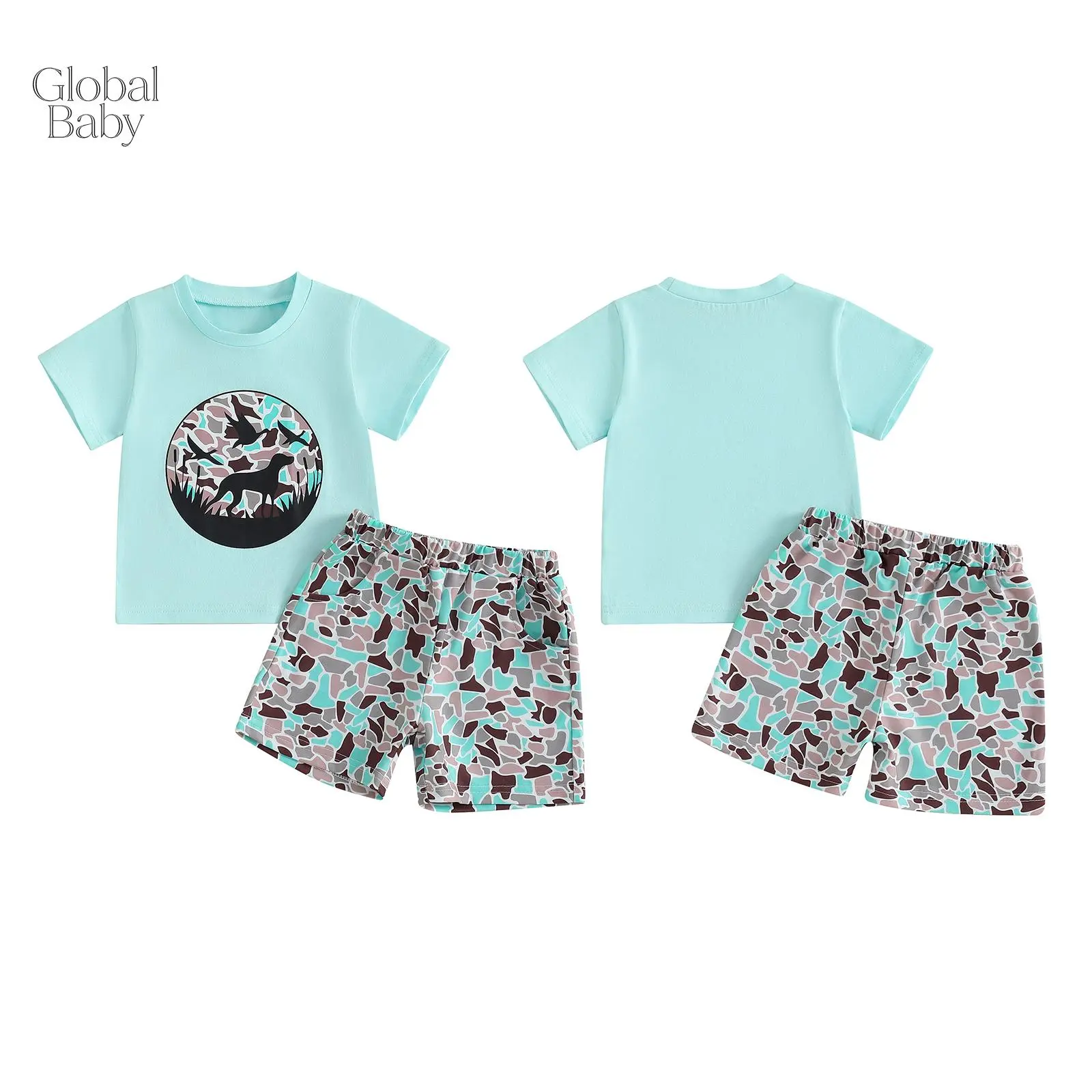 Global Baby Toddler Baby Boy Shorts Set Dot Bird Short Sleeve Tops Camo Elastic Waist Shorts 2 Piece Kids' T-Shirt Set Premium Kids'/ Set 0-6 Years Kids Clothes Boys Summer Outfit