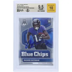 Rashod Bateman Baltimore Ravens Autographed 2021 Panini Mosaic Blue Chips #9 Beckett Fanatics Witnessed Authenticated 9.5/10 Rookie Card - Fanatics Authentic Certified