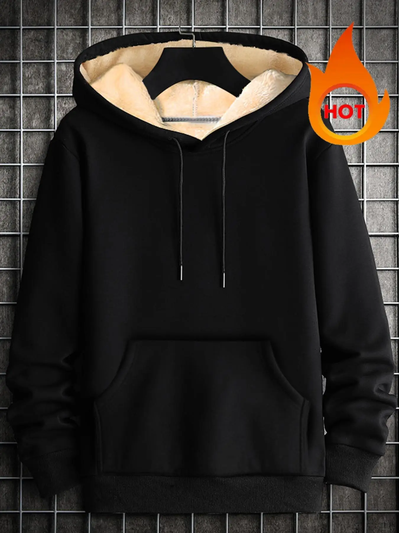 Men's Solid Functional Pocket Drawstring Thermal Lined Hoodie, Regular Fit Casual Versatile Style Pocket Hooded Sweatshirt for Daily Outdoor Wear, Goi