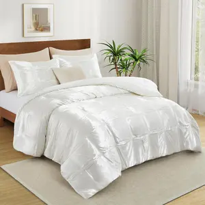 King Size Comforter Set Ivory White, 3 Pieces Soft and Lightweight Silk Bedding, All Season Down Alternative Comforter Bed Set
