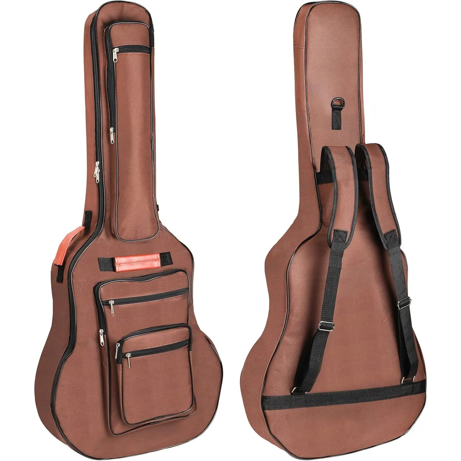 Acoustic Guitar Bag 40 41 42 Inches, 6 Pockets Guitar Case  Oxford Cloth Thick Sponge Pad, Dual Adjustable  Strap Soft Guitar Case Gig Bag, Brown