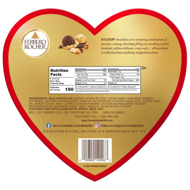FERRERO ROCHER Fine Hazelnut Chocolates, Valentine’s Day Heart Gift Box, 16 Count, 200g Premium Chocolate candy gormet Creamy Dessert Snack Bonbon