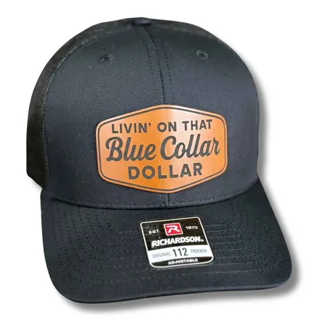 Blue Collar Dollar Patch Logo, Laser Engraved Snapback, Adjustable or Fitted, Ponytail-Friendly, Breathable Mesh Airflow, Business Casual Wear, Flat Bill Hats, Includes Size Guide Unisex Trucker Style Hat -