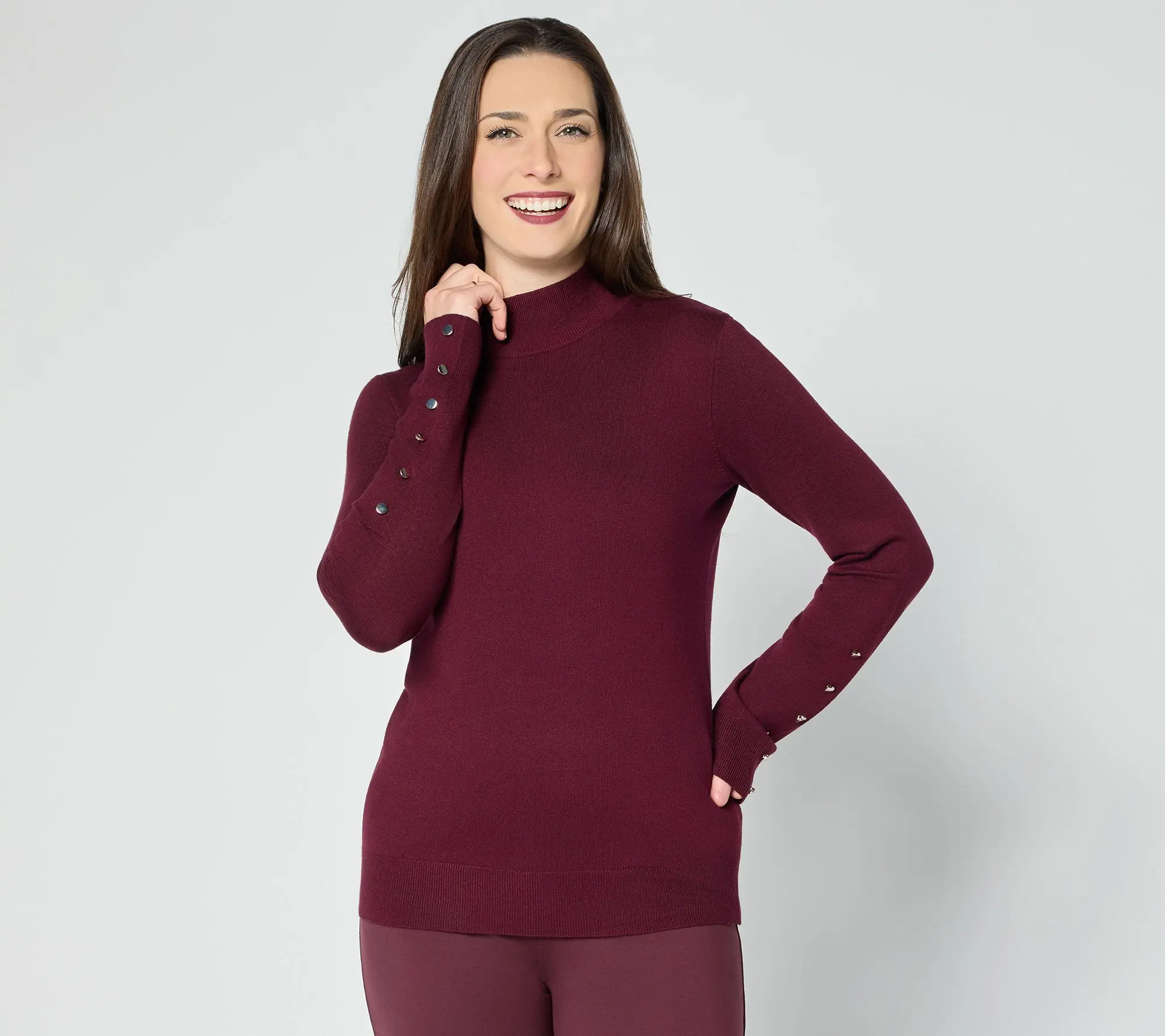Dennis Basso Full Fashion Jersey Sweater with Gold Buttons