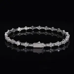 18K White Gold Plated AAAAA Cubic Zirconia Tennis Bracelet For Women Sparkling Floral Star Zircon Link Bracelet Adjustable Spring Clasp Wedding Jewelry Gift